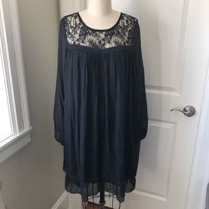 Giulia Bell Sleeve Lace Silk Dress Black